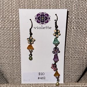 Unique Vintage Beaded Asymmetrical Earrings #462 Handmade by Violette Grace